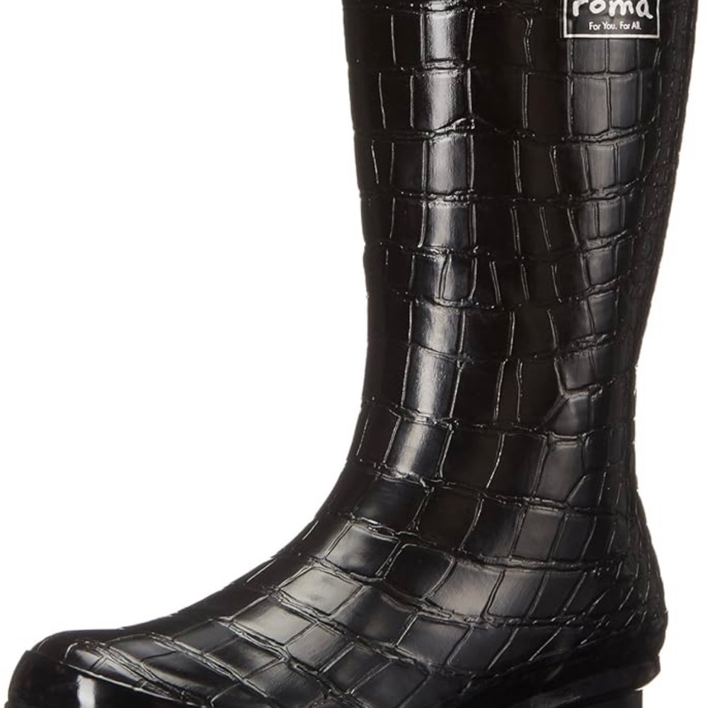 Roma Black Crocodile Texture RainBoots